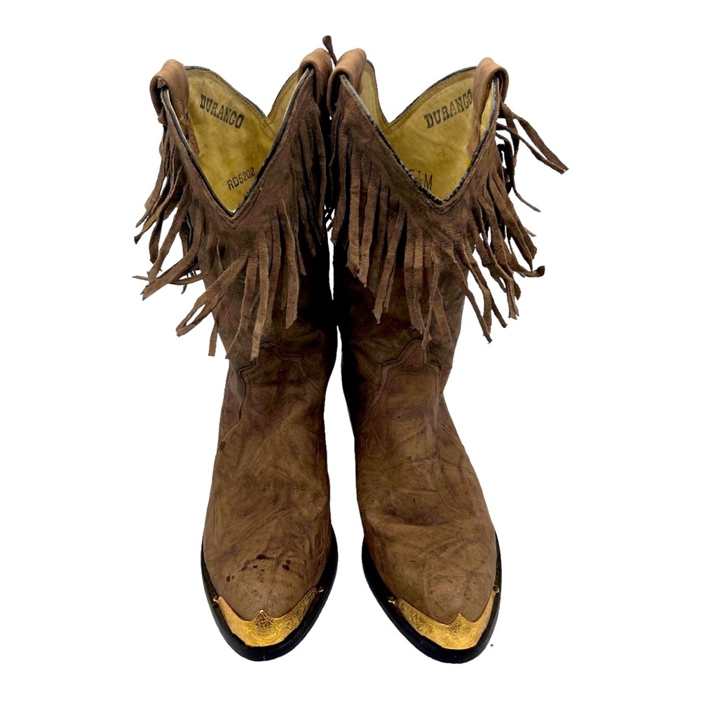 Women's Durango Western Boots Size 5 1/2 Tassels Brown Metal Tip - Picture 1 of 13